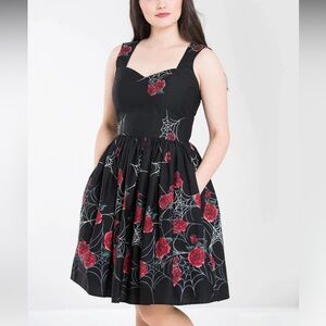 Hell Bunny “Sabrina” black dress with roses, spiderwebs size XL, uk 16, us 12